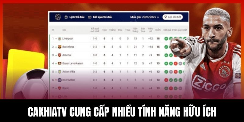 CakhiaTV cung cấp nhiều tính năng hữu ích ngoài Bảng xếp hạng